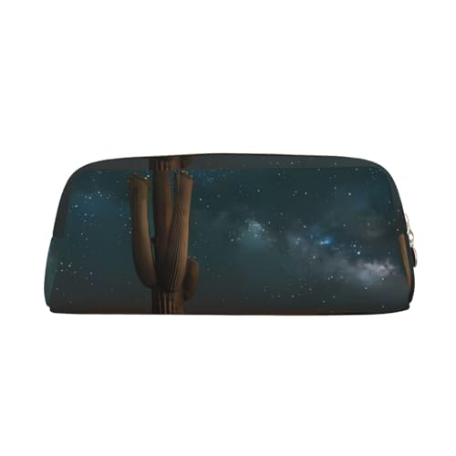 Milky Way Saguaro Kaktus Bedrucktes Federmäppchen Leder Make-up Tasche Tragbare Reise Kulturbeutel Reißverschluss Kleine Aufbewahrungstasche für Frauen Mädchen, gold, Einheitsgröße, Kulturbeutel von OrcoW