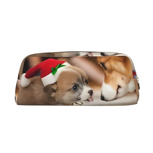 Niedliches Corgi bedrucktes Federmäppchen Leder Make-up Tasche Tragbare Reise Kulturbeutel Reißverschluss Kleine Aufbewahrungstasche für Frauen Mädchen, gold, Einheitsgröße, Kulturbeutel von OrcoW