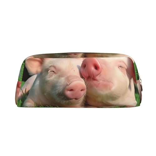 Niedliches Schwein gedruckt Federmäppchen Leder Make-up Tasche Tragbare Reise Kulturbeutel Reißverschluss Kleine Aufbewahrungstasche für Frauen Mädchen, gold, Einheitsgröße, Kulturbeutel von OrcoW