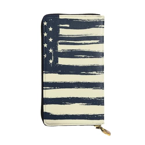 OrcoW Amerikanische Flagge Druck Leder Geldbörse Lange Geldbörse Clutch Tasche Münzfach Reise Brieftasche Wasserdicht Kreditkartenhalter für Männer Frauen, Schwarz , Einheitsgröße von OrcoW