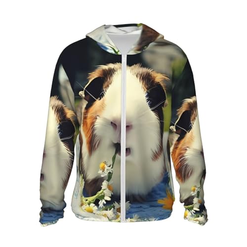 OrcoW Kapuzenjacke mit Kapuze, Motiv: Meerschweinchen, lustiger Druck, durchgehender Reißverschluss, langärmelig, Sonnenshirt mit Taschen, Schwarz , L von OrcoW