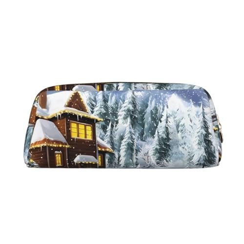 Weihnachten Winter Happy Scene Gedruckt Federmäppchen Leder Make-up Tasche Tragbare Reise Kulturbeutel Reißverschluss Kleine Aufbewahrungstasche für Frauen Mädchen, gold, Einheitsgröße, Kulturbeutel von OrcoW