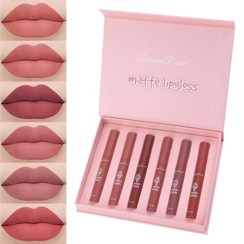 2024 Neue 6 Farben Matt Lippenstift Set,Velvety Nude Lipstick,Lippenstift Matt Rose Pink,Langanhaltende Wasserdichte Non-Stick Cup Not Fade Liquid Lipgloss Make Up Gift Set Geschenk für Frauen Mädchen von Orgrul