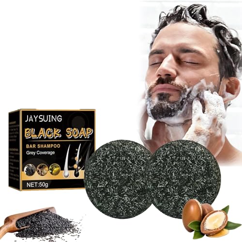 Charcoal Shampoo Bar Grau Glanz Seife Haarseife gegen Graue Haare Haar Revitalisierungsbar Natural Hair Darkening Shampoo Bar Solid Shampoo Bar für Haar Anti Graue Haare für Männer und Frauen (2PC) von Orgrul