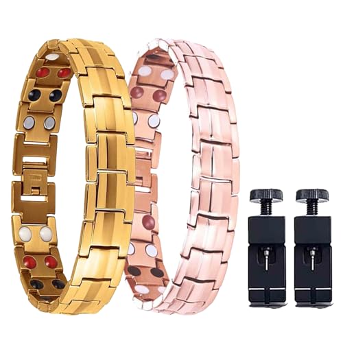 Noruion Far-Infrarot-Ionen-Armband Magnetarmband Herren Mit Werkzeug Effektive Titan Magnetische Armbänder Magnetarmband Magnetbänder Für Herren Herrenarmband Längenverstellbar Mit (Gold+Roségold) von Orgrul