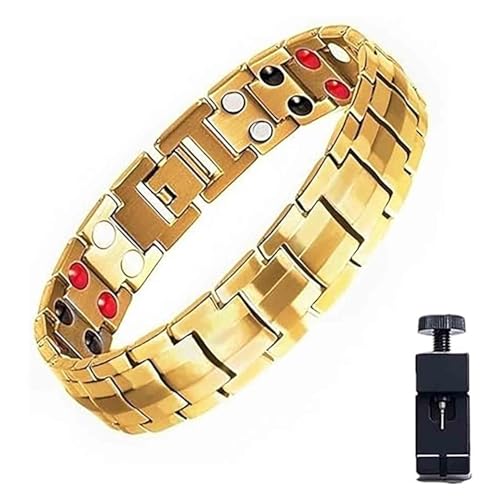 Orgrul Noruion Far-Infrarot-Ionen-Armband Magnetarmband Herren Mit Werkzeug Effektive Titan Magnetische Armbänder Magnetarmband Magnetbänder Für Herren Herrenarmband Längenverstellbar Mit (Gold) von Orgrul