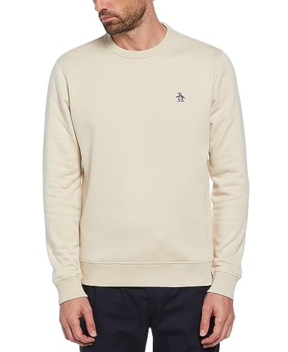 Original Penguin Herren L/S Aufkleber Pete Fleece Crew Sweatshirt, Hellbeige, XXL von Original Penguin