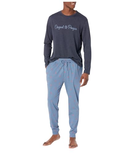 Original Penguin Herren Set aus Jersey, langärmeliges Hemd und Jogginghose Pyjamaset, Copen Blu/Navy, Large von Original Penguin