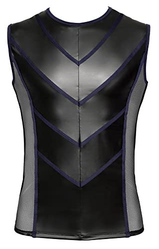 Orion Herren-Shirt - sexy Oberteil für Männer, mit transparenten Mesh-Einsatz, Matt-Look, Streifen-Optik, elastisch, ärmellos, schwarz/blau Orion Herren-Shirt - sexy Oberteil für Männer, mit transparenten Mesh-Einsatz, Matt-Look, Streifen-Optik, elastisch, ärmellos, schwarz/blau von Orion