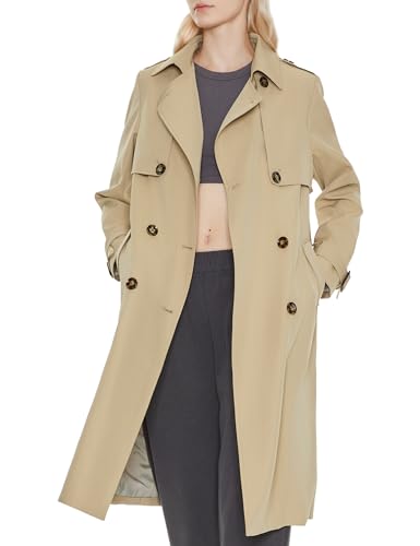 Orolay Damen-Trenchcoat Lang Zweireihig Klassischer Reversmantel mit Gürtel Khaki S von Orolay