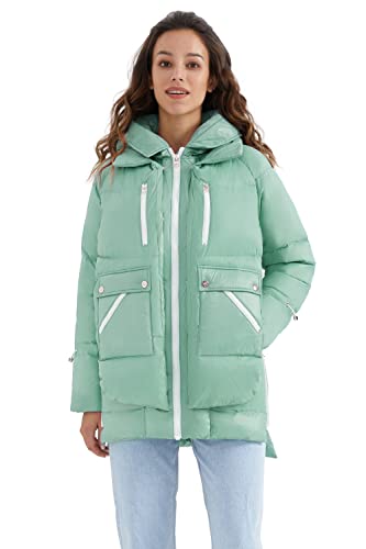 Orolay Damen Verdickte Daunenjacke Helle Farben Wintermantel mit 6 Taschen Beryllgrün M von Orolay