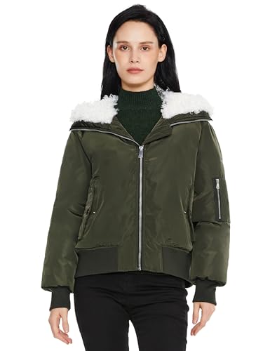Orolay Damen Winter Bomberjacke - Gefütterte Kapuzenparka mit Fleece - Kurzer warmer Mantel Armeegrün X-Large von Orolay