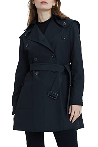 Orolay Mittellanger Trenchcoat für Damen Breite Knopfleiste Reversjacke Leichte Oberbekleidung mit Taschen Schwarz XL von Orolay