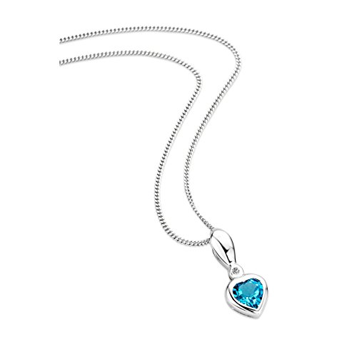 Orovi Schmuck Damen 0.01 Ct Diamant Halskette mit herz Anhänger Edelstein/Geburtsstein Topas in blau und solitär Diamant Brillant Kette aus Weißgold 9 Karat / 375 Gold, länge 45 cm von OROVI