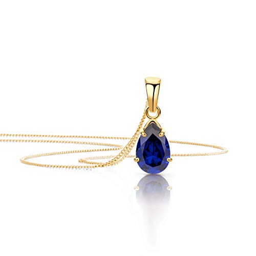 Orovi Schmuck Damen Tropfen Kette Gold mit Ketttenanhänger Edelstein/Geburtsstein Saphir in Blau klassische Halskette aus Gelbgold 9 Karat / 375 Gold Edelstein schmuck von OROVI