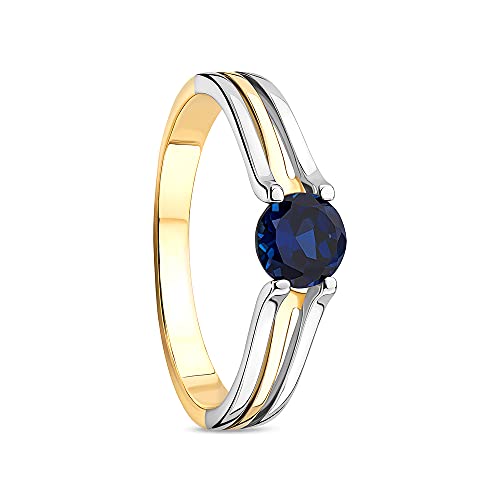 Orovi Schmuck Damen bicolor Ring Weißgold und Gelbgold mit Edelstein/Geburtsstein September blauer Saphir Verlobungsring 9 Karat (375) Gold von OROVI