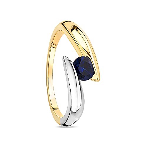 Orovi Schmuck Damen bicolor Ring Weißgold und Gelbgold mit Edelstein/Geburtsstein September blauer Saphir Verlobungsring 9 Karat (375) Gold von OROVI