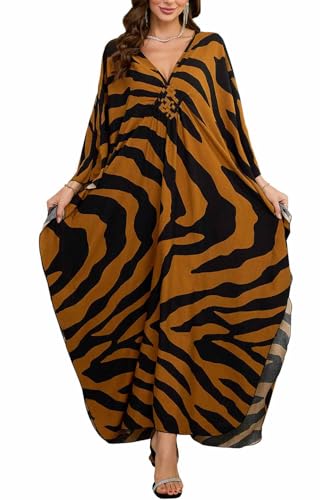 Orshoy Damen Bohemian Kaftan Kleider Batwing Sleeve Strandkleid V-Ausschnitt Vertuschungen Caftan Badeanzug Cover Up Loungewear Maxi Kleid Schwarz Braun Zebra Orshoy Damen Bohemian Kaftan Kleider Batwing Sleeve Strandkleid V-Ausschnitt Vertuschungen Caftan Badeanzug Cover Up Loungewear Maxi Kleid Schwarz Braun Zebra von Orshoy