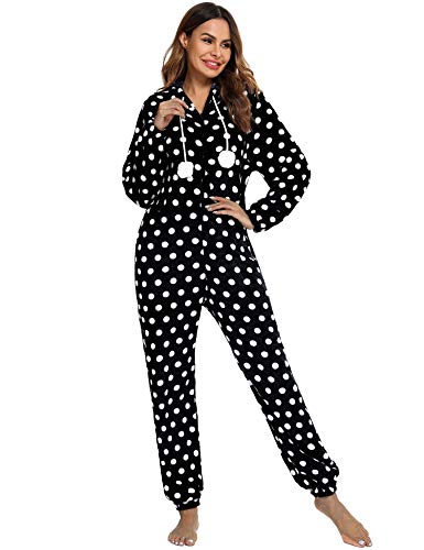 Orshoy Damen Overall Neu Damen Alles In Einem Onesie Pyjama Schlafanzug Loungwear Schwarz-Weiß XL von Orshoy