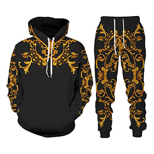 Osheoiso 2 Teilig Herren Jogginganzug Bekleidungsset mit Löwen Tigermuster Zweiteiler Sportanzug Freizeitanzug Outfit Set Sweatshirt Sweathose I 5 M von Osheoiso