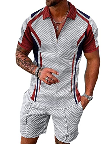 Osheoiso 2 Teiliges Sommersportanzug T-Shirts + Hose Kurze Freizeitanzug Suit Vintage Bedruckter Set Kurzarm Sporthose T-Shirt Männer Trainingsanzug Sporthose A 2 M von Osheoiso