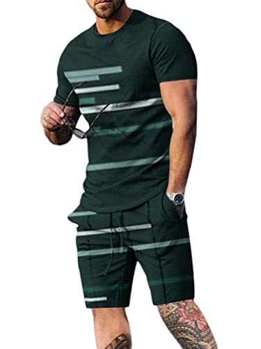 Osheoiso 2 Teiliges Sommersportanzug T-Shirts + Kurze Hose Druck Freizeitanzug Suit Vintage Set Kurzarm Sporthose T-Shirt Männer Casual Trainingsanzug Sporthose A 10 M von Osheoiso