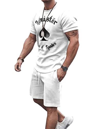 Osheoiso 2 Teiliges Sommersportanzug T-Shirts + Kurze Hose Freizeitanzug Suit Vintage Bedruckter Set Kurzarm Sporthose T-Shirt Männer Trainingsanzug Sporthose A 7 M von Osheoiso