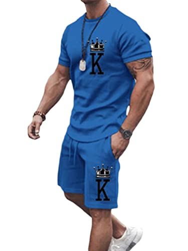 Osheoiso 2 Teiliges Sommersportanzug T-Shirts + Kurze Hose Freizeitanzug Suit Vintage Bedruckter Set Kurzarm Sporthose T-Shirt Männer Trainingsanzug Sporthose B 7 L von Osheoiso