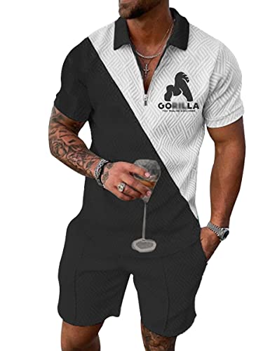 Osheoiso 2 Teiliges Sommersportanzug T-Shirts + Kurze Hose Sets Casual Freizeitanzug Outfit Herren Kurzarm Sporthose T-Shirt Trainingsanzug Sporthose Mit Taschen A 3 3XL von Osheoiso