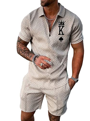 Osheoiso 2 Teiliges Sommersportanzug T-Shirts + Kurze Hose Sets Casual Freizeitanzug Suit Outfit Kurzarm Sporthose T-Shirt Herren Trainingsanzug Sporthose Mit Taschen A 2 M von Osheoiso