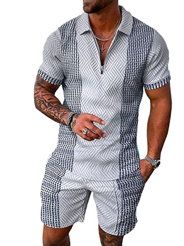 Osheoiso 2 Teiliges Sommersportanzug T-Shirts + Kurze Hose Sets Casual Freizeitanzug Suit Outfit Kurzarm Sporthose T-Shirt Herren Trainingsanzug Sporthose Mit Taschen A 21 M von Osheoiso