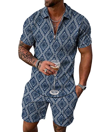 Osheoiso 2 Teiliges Sommersportanzug T-Shirts + Kurze Hose Sets Casual Freizeitanzug Suit Outfit Kurzarm Sporthose T-Shirt Herren Trainingsanzug Sporthose Mit Taschen A 22 S von Osheoiso