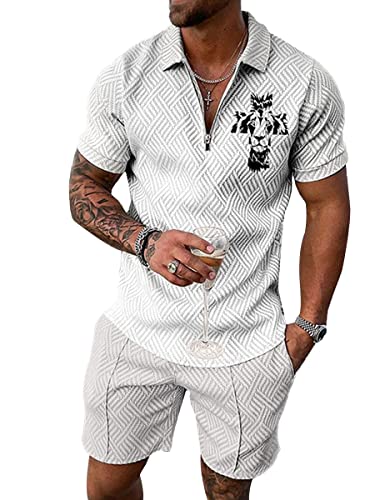 Osheoiso 2 Teiliges Sommersportanzug T-Shirts + Kurze Hose Sets Casual Freizeitanzug Suit Outfit Kurzarm Sporthose T-Shirt Herren Trainingsanzug Sporthose Mit Taschen A 4 S von Osheoiso