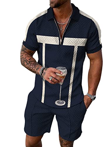 Osheoiso 2 Teiliges Sommersportanzug T-Shirts + Kurze Hose Sets Casual Freizeitanzug Suit Outfit Kurzarm Sporthose T-Shirt Herren Trainingsanzug Sporthose Mit Taschen A 6 3XL von Osheoiso