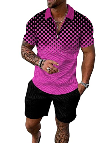 Osheoiso 2 Teiliges Sommersportanzug T-Shirts + Kurze Hose Sets Casual Freizeitanzug Suit Outfit Kurzarm T-Shirt Männer Trainingsanzug Sporthose mit Reißverschluss Pattern A 3XL von Osheoiso