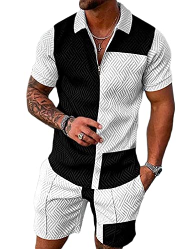 Osheoiso 2 Teiliges T-Shirt und Hosen Sets Herren Polo Shirt Shorts Jogginganzug Druck Freizeitanzug Mode Outfit Kurze Sweathose für Männer Sommer Freizeitanzug A 13 XL von Osheoiso