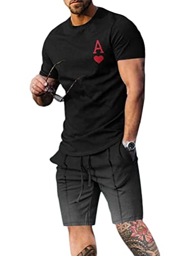 Osheoiso 2 Teiliges T-Shirt und Hosen Sets Herren Shirt Shorts Bedruckter Jogginganzug Freizeitanzug Mode Outfit Sweathose Kurze für Männer Sommer Freizeitanzug A 15 S von Osheoiso