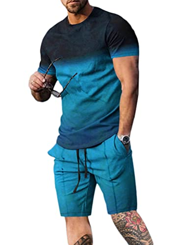 Osheoiso 2 Teiliges T-Shirt und Hosen Sets Herren Shirt Shorts Bedruckter Jogginganzug Freizeitanzug Mode Outfit Sweathose Kurze für Männer Sommer Freizeitanzug A 18 S von Osheoiso