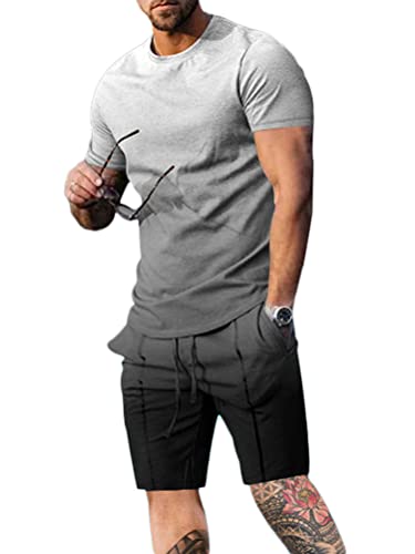 Osheoiso 2 Teiliges T-Shirt und Hosen Sets Herren Shirt Shorts Bedruckter Jogginganzug Freizeitanzug Mode Outfit Sweathose Kurze für Männer Sommer Freizeitanzug A 4 L von Osheoiso