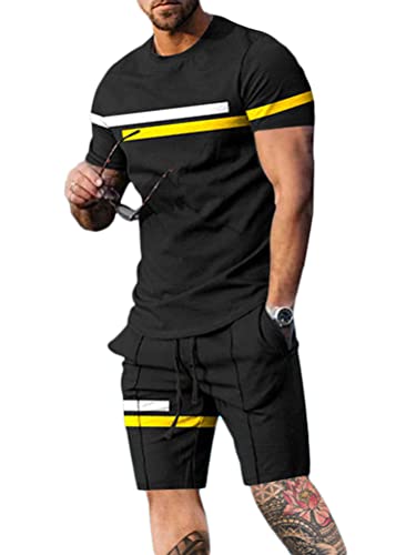 Osheoiso 2 Teiliges T-Shirt und Hosen Sets Herren Shirt Shorts Bedruckter Jogginganzug Freizeitanzug Mode Outfit Sweathose Kurze für Männer Sommer Freizeitanzug A 6 S von Osheoiso
