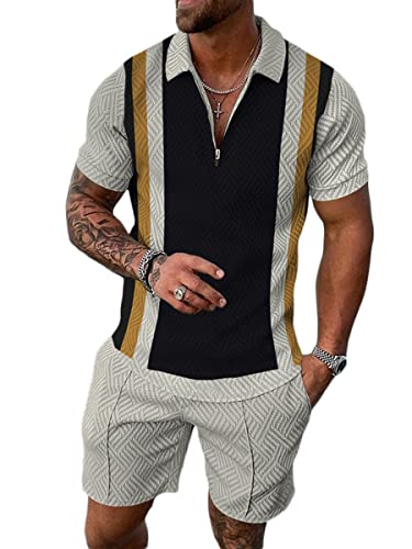 Osheoiso 2 Teiliges T-Shirt und Hosen Sets Herren Shirt Shorts Jogginganzug Casual Freizeitanzug Outfit Herren Pyjamahose Pyjama Kurze Hose für Männer Trainingsanzug Pattern E XL von Osheoiso