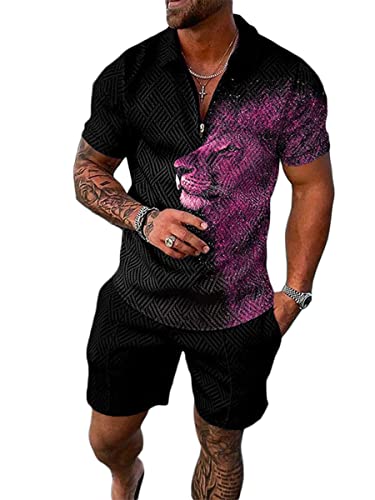 Osheoiso 2 Teiliges T-Shirt und Hosen Sets Herren Shirt Shorts Jogginganzug Casual Freizeitanzug Outfit Sweathose Kurze für Herren Polo Arbeitshemd Sommersportanzug Pattern K M von Osheoiso