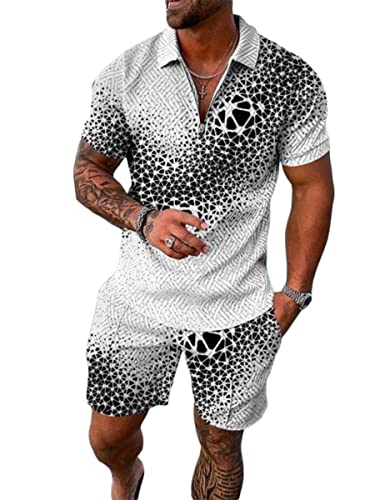 Osheoiso 2 Teiliges T-Shirt und Hosen Sets Herren Shirt Shorts Jogginganzug Casual Freizeitanzug Outfit Sweathose Kurze für Herren Polo Arbeitshemd Sommersportanzug Pattern L XXL von Osheoiso