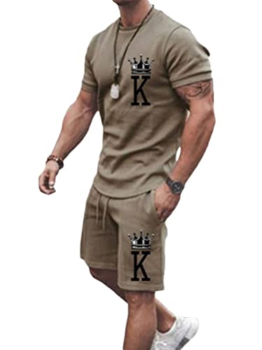 Osheoiso 2 Teiliges T-Shirt und Hosen Sets Herren Shirt Shorts Jogginganzug Druck Freizeitanzug Mode Outfit Sweathose Kurze für Männer Sommer Freizeitanzug B 1 L von Osheoiso