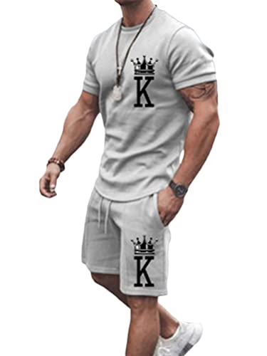 Osheoiso 2 Teiliges T-Shirt und Hosen Sets Herren Shirt Shorts Jogginganzug Druck Freizeitanzug Mode Outfit Sweathose Kurze für Männer Sommer Freizeitanzug B 8 XL von Osheoiso