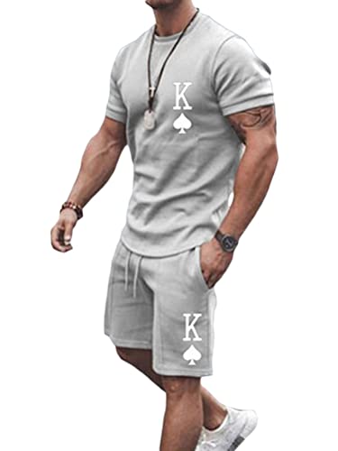 Osheoiso 2 Teiliges T-Shirt und Hosen Sets Herren Shirt Shorts Jogginganzug Druck Freizeitanzug Mode Outfit Sweathose Kurze für Männer Sommer Freizeitanzug C 8 XL von Osheoiso