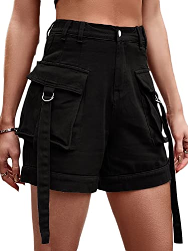 Osheoiso Damen Bermudas Shorts Sommer Kurze Denim Shorts Elegant Hotpants Sommerhose Mittlere Taille Elastische Cargo Shorts Casual Stretch Kurze Hose Sexy A Schwarz L von Osheoiso