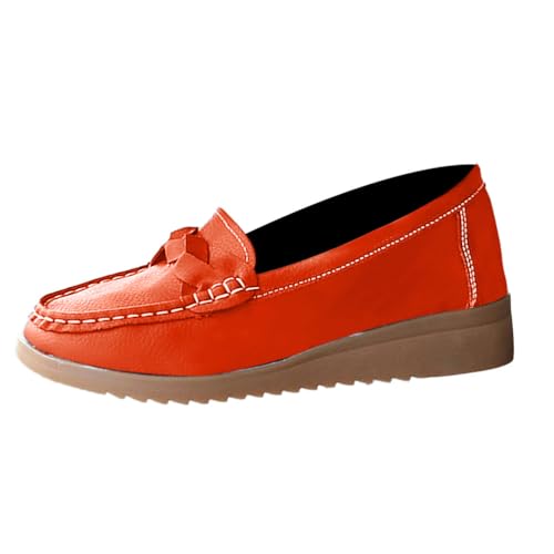 Osheoiso Damen Halbschuhe Casual Mokassins mit Runden Zehen Bequeme Lederhalbschuhe Walking Nurse Atmungsaktive Fahrmode Mädchen Weiche Schuhe Slippers A Orange 37 EU von Osheoiso