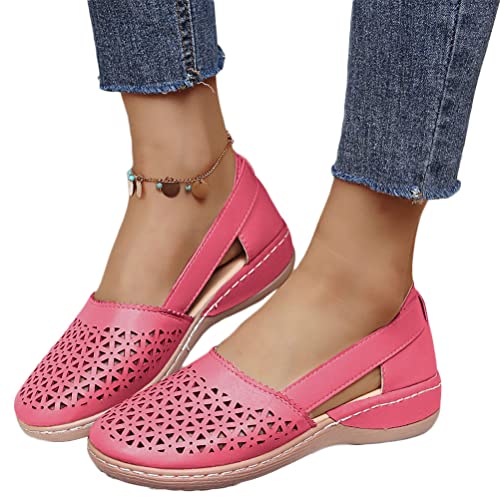 Osheoiso Damen Halbschuhe Casual Mokassins mit Runden Zehen Bequeme Lederhalbschuhe Walking Nurse Römersandalen Fahrmode Mädchen Ausgehöhlte Schuhe Slippers A Rose Rot 40 EU von Osheoiso