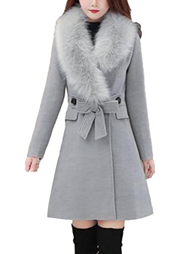 Osheoiso Damen Wollmantel mit Praktischen Taschen Damen Zweireihiger Langer Wintermantel Warme Winterjacke Overcoat Oberbekleidung Oversized B Grau S von Osheoiso